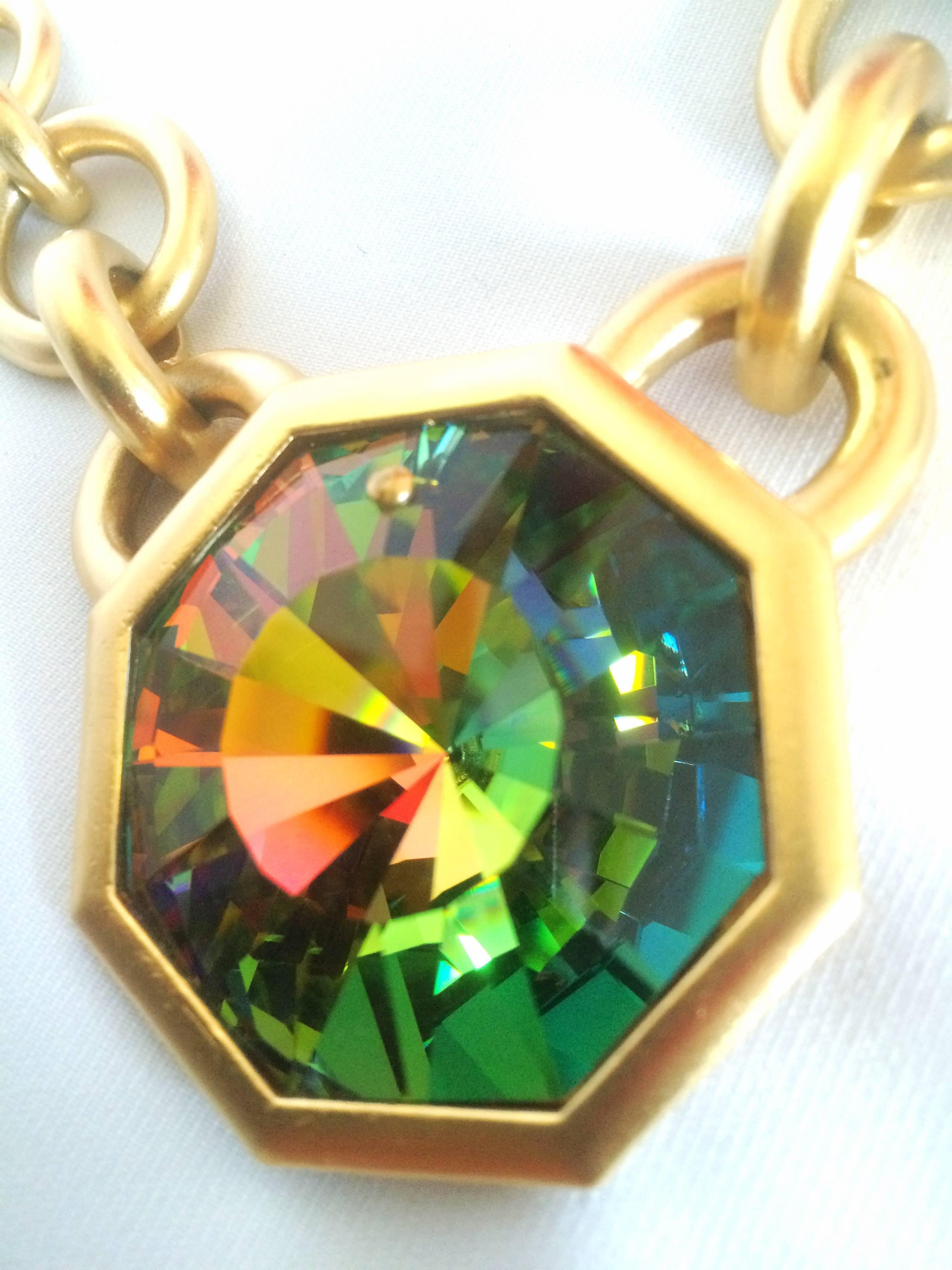 Women's Vintage Yves Saint Laurent golden chain statement necklace with Swarovski stone.
