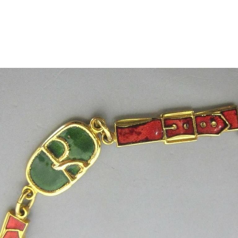 Vintage Roberta di Camerino red orange and green charm golden necklace and belt. 1
