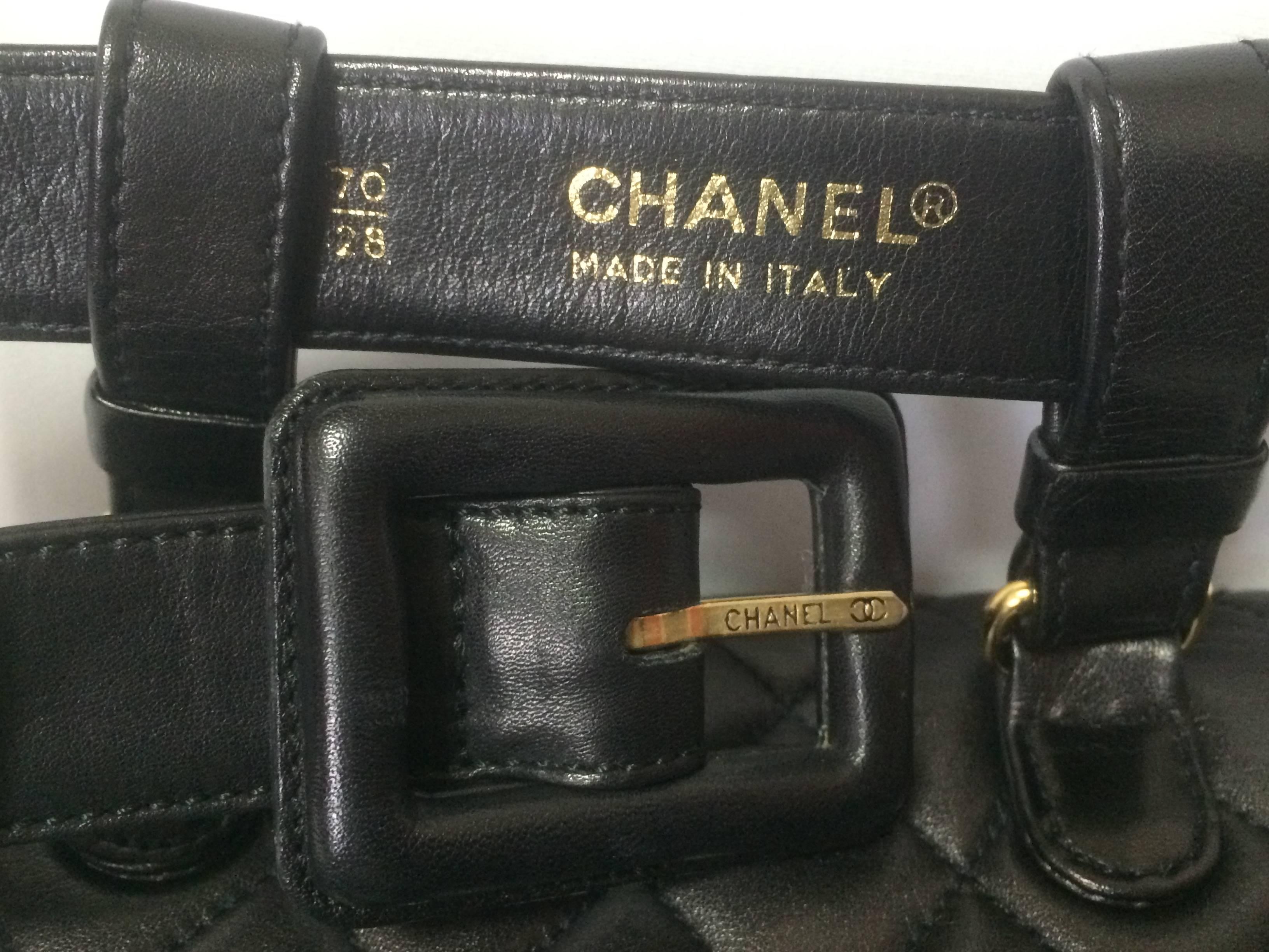 MINT. Vintage CHANEL square black lambskin waist purse, fanny pack with belt.  3
