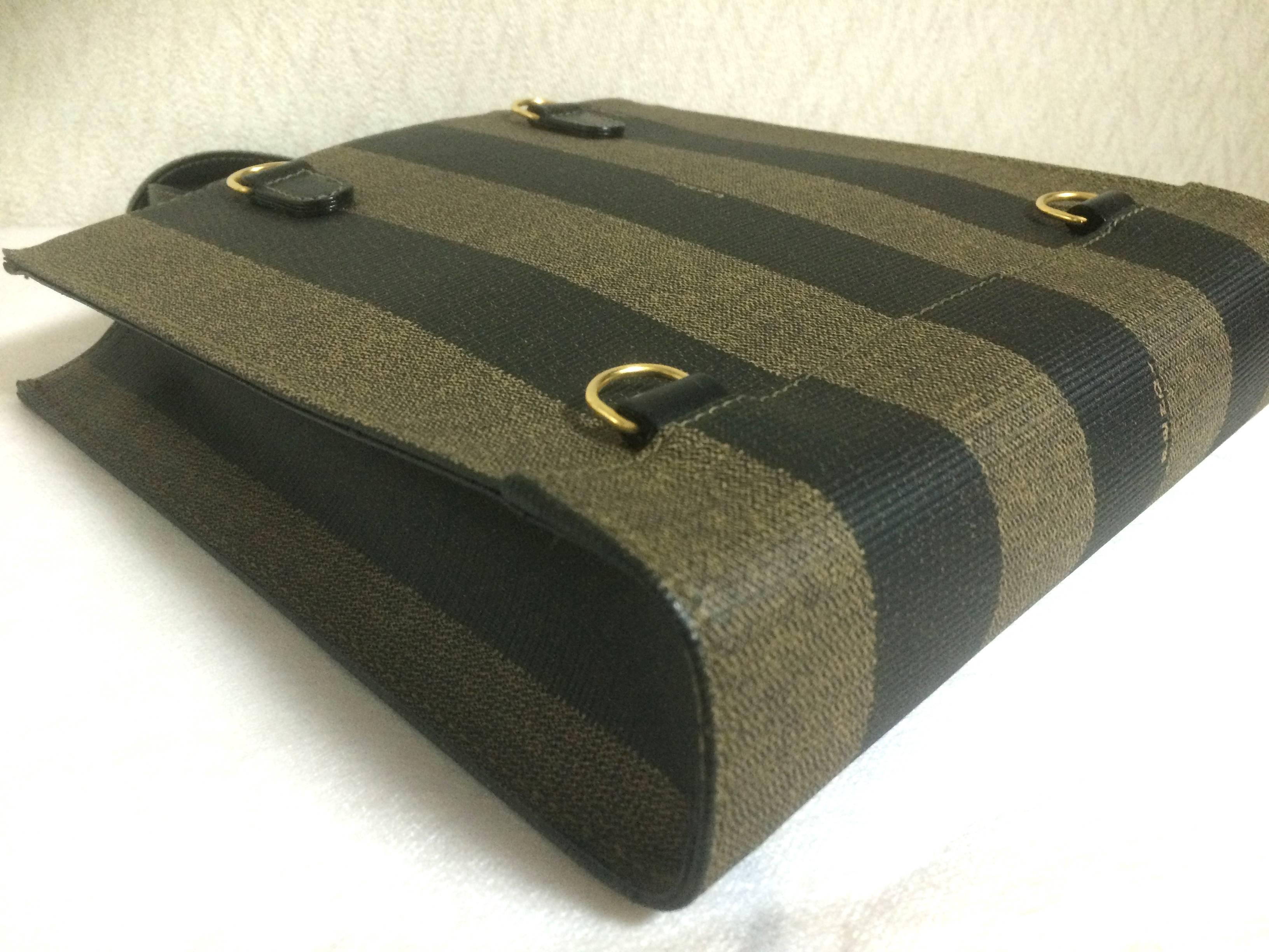 Black MINT. Vintage FENDI pecan khaki and black vertical stripe mini shopping tote bag
