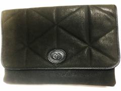 Vintage Gucci gray suede leather document clutch purse in geometric stitch.