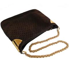 Vintage Gucci dark brown genuine suede leather chain shoulder bag with GG print