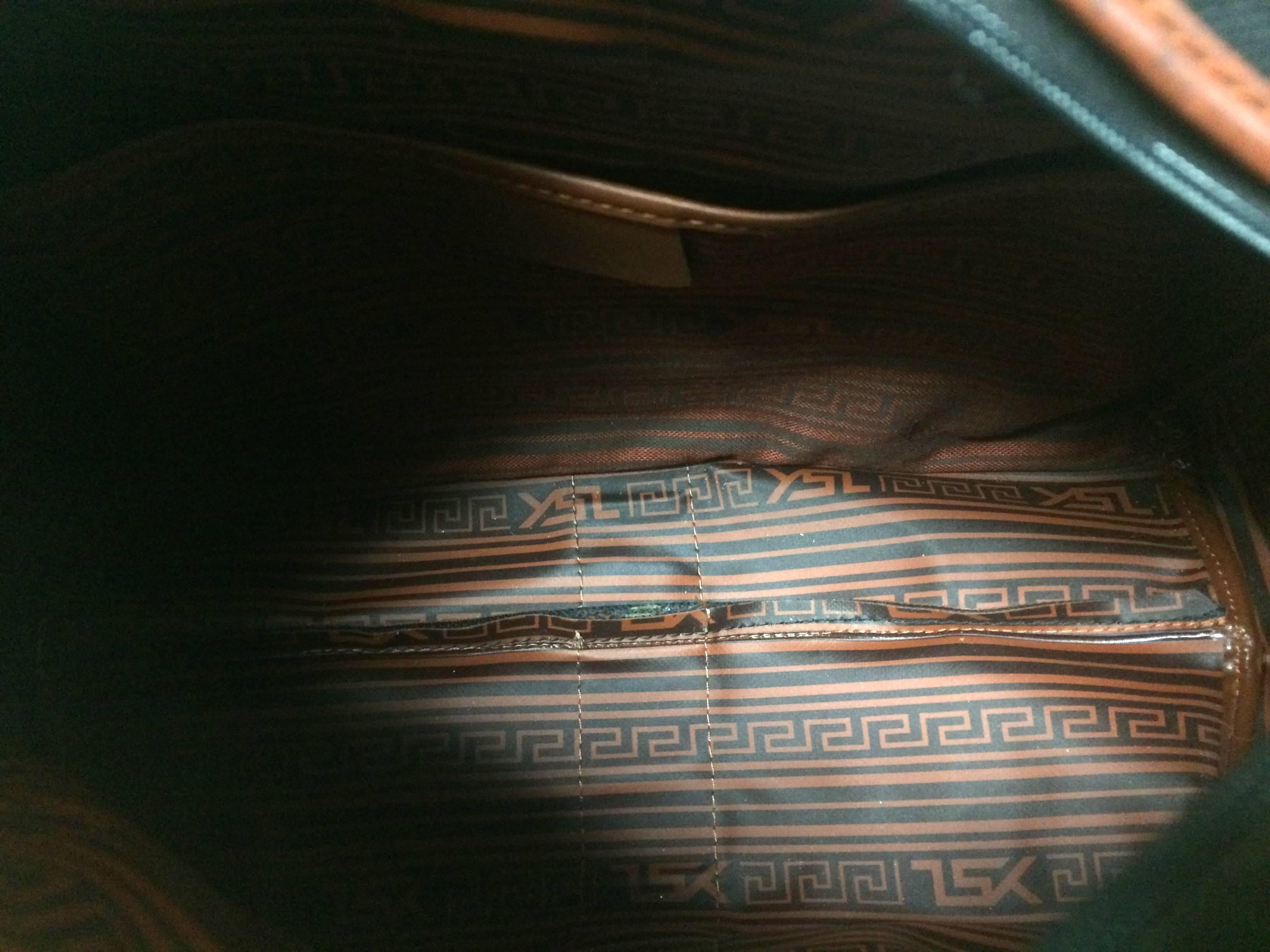 Vintage Yves Saint Laurent black and brown canvas duffle handbag, travel bag 1
