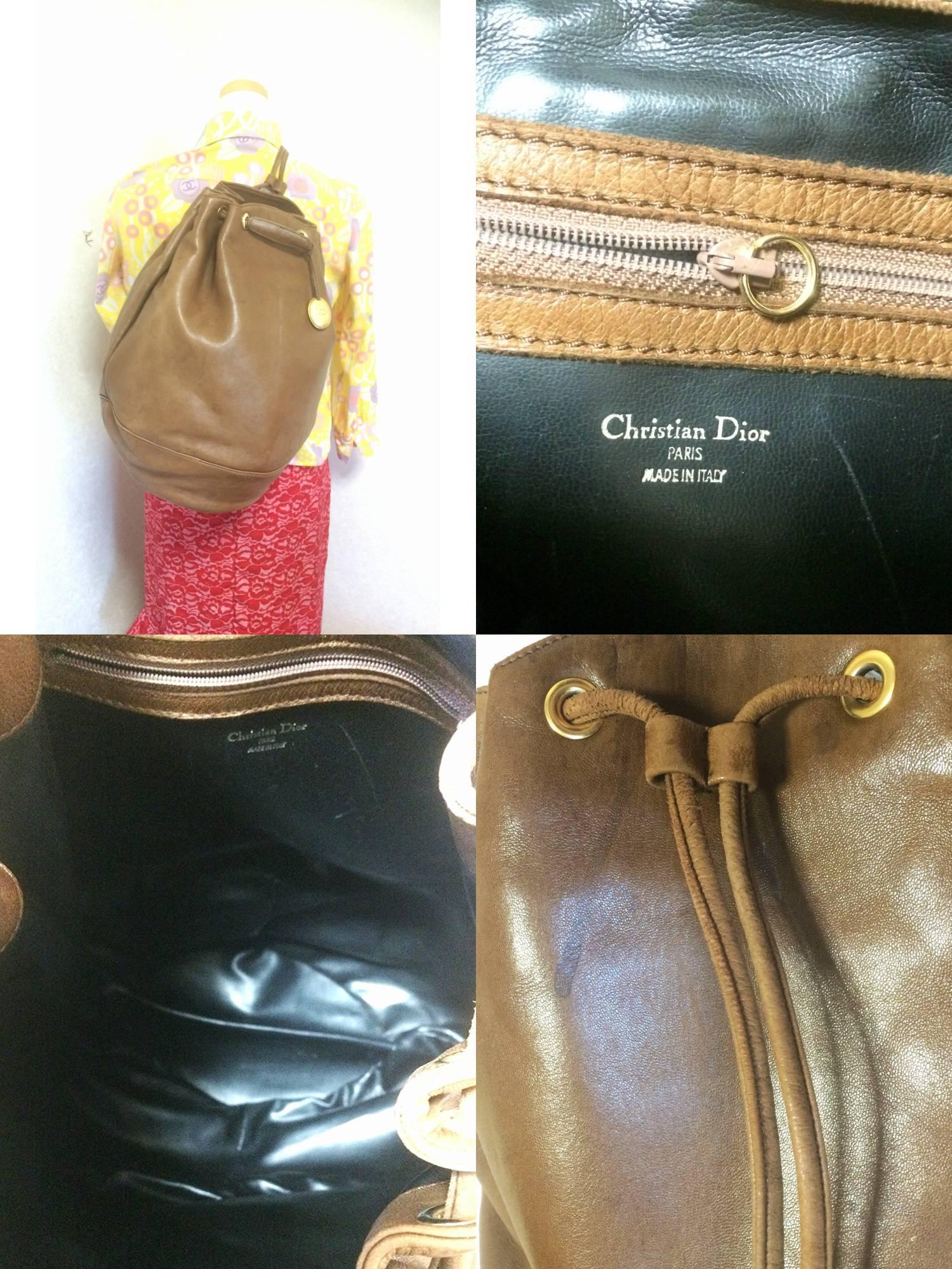 Vintage Christian Dior brown nappa leather backpack design, large hobo bag. For Sale 2
