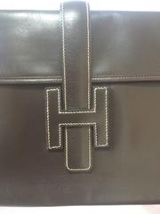 vintage HERMES jige PM, document case, dark brown portfolio purse in box calf