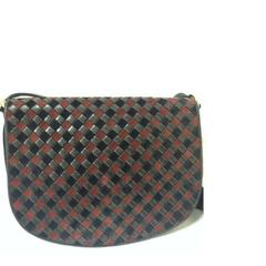 Vintage Bottega Veneta black and wine brown intrecciato woven suede shoulder bag