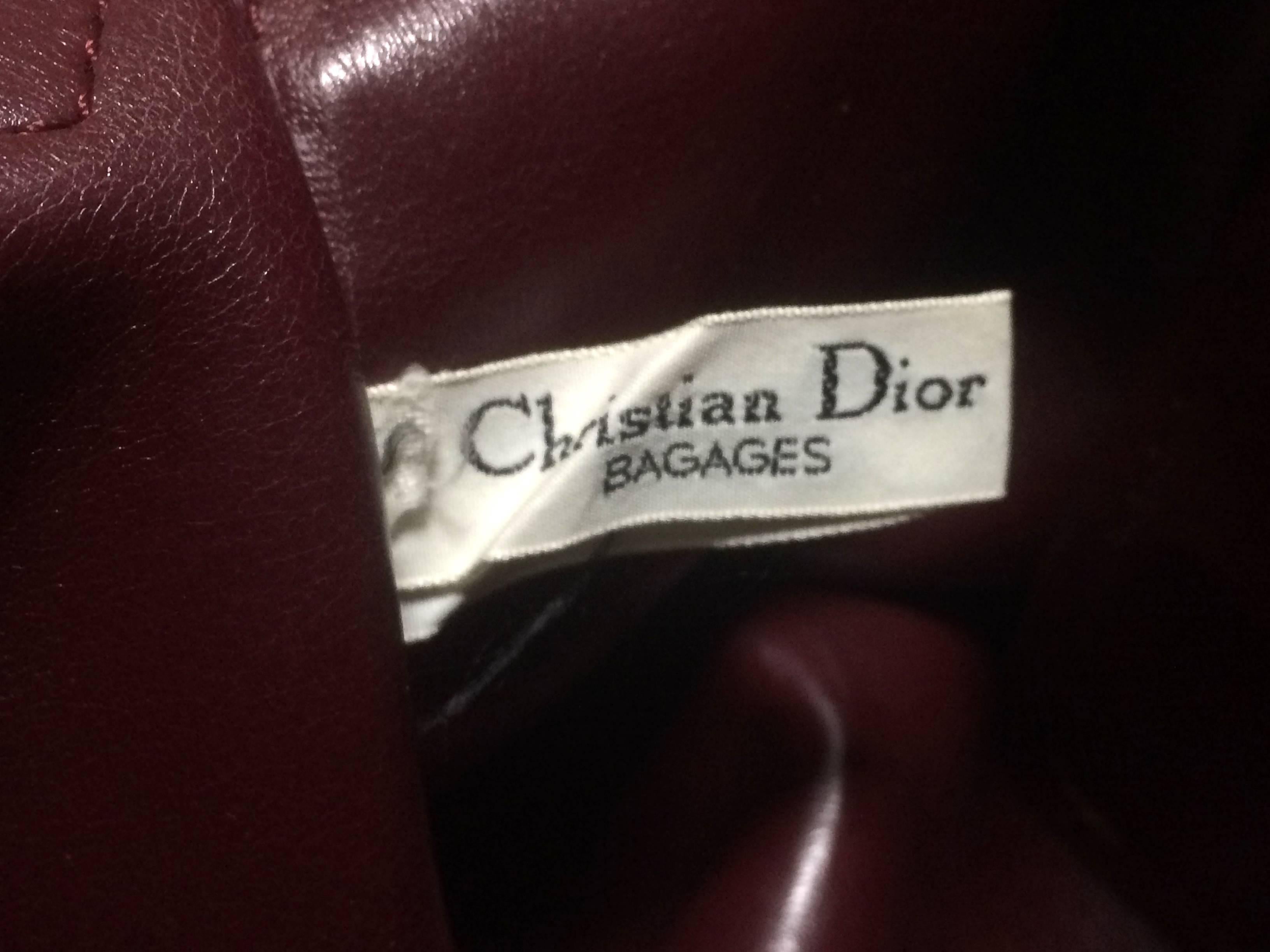 Vintage Christian Dior beige handbag purse in logo jacquard and wine leather In Good Condition For Sale In Kashiwa, Chiba