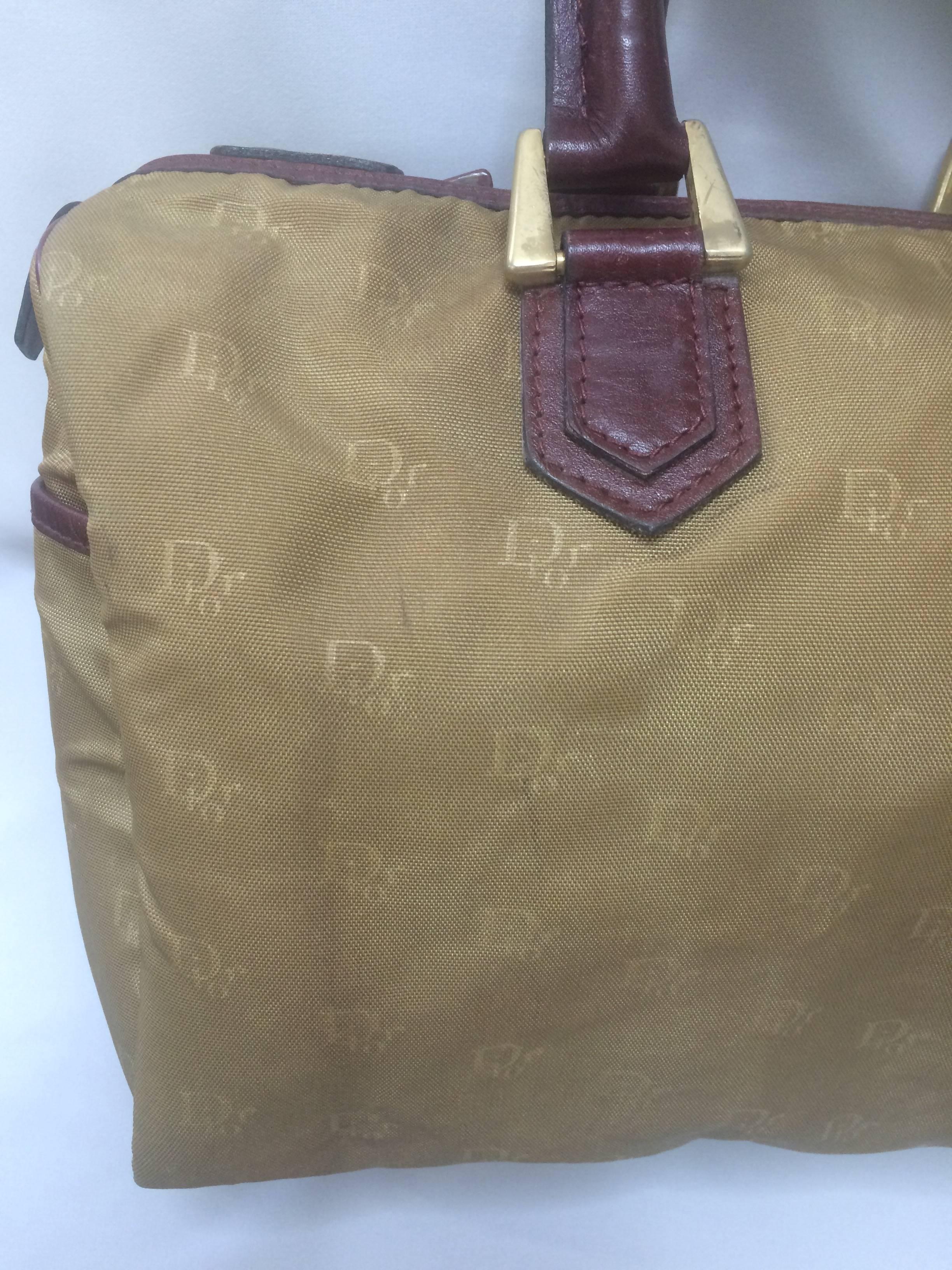 Vintage Christian Dior beige handbag purse in logo jacquard and wine leather For Sale 3