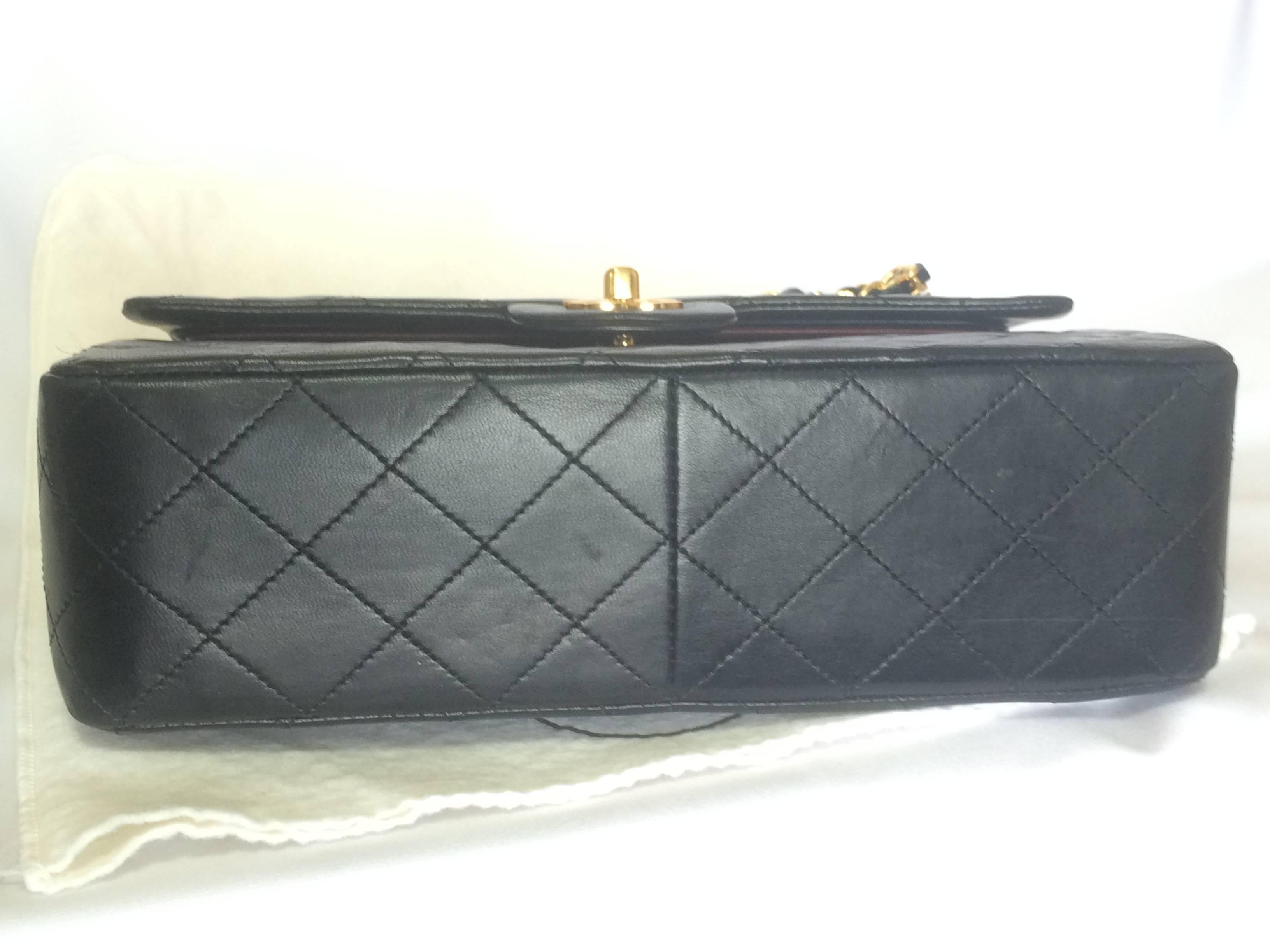 Black 80's vintage CHANEL black lambskin classic 2.55 double flap shoulder bag