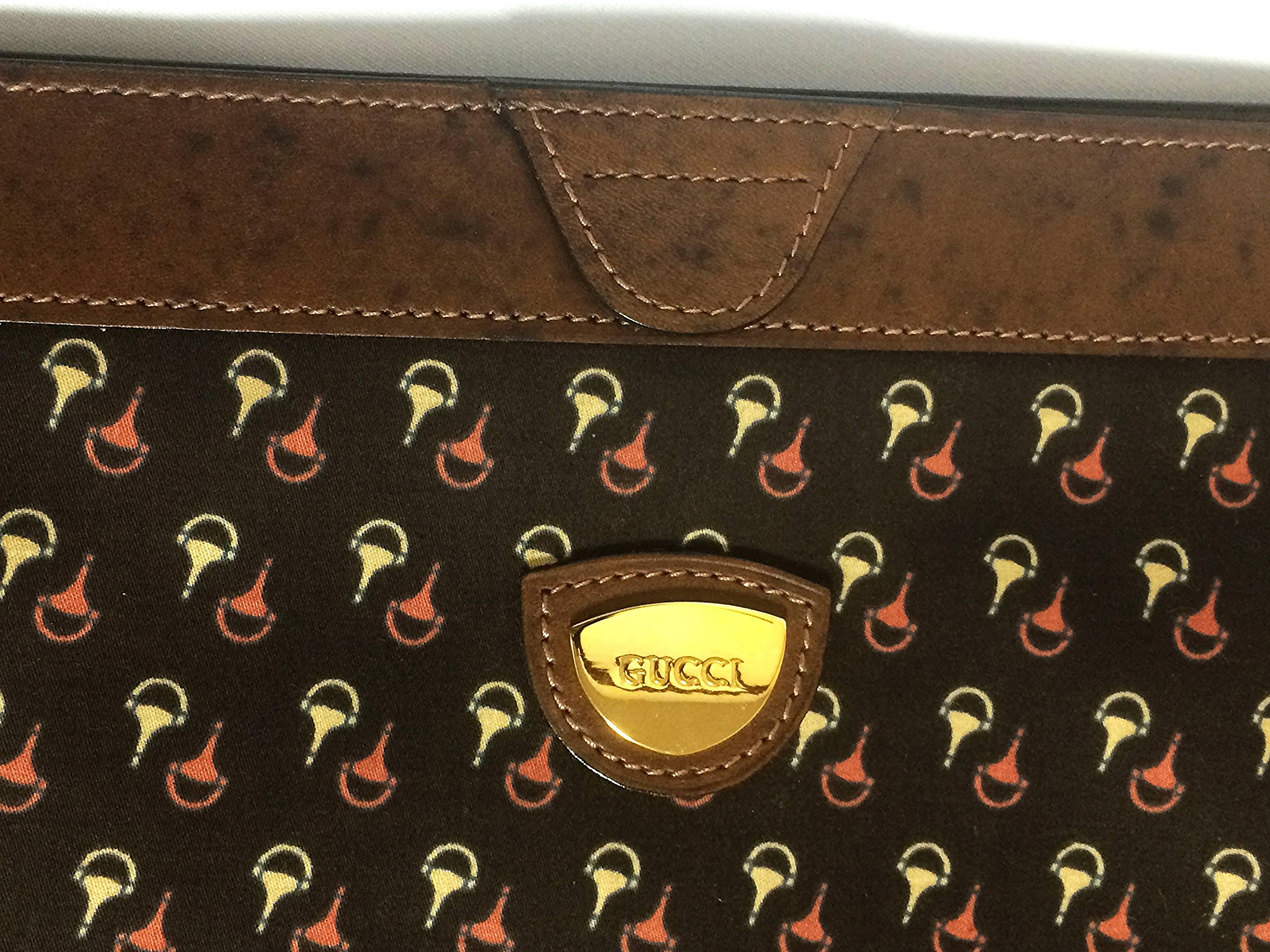 Black Vintage Gucci brown toiletry clutch pouch with all over horsebit print