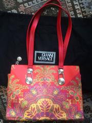 Vintage Gianni Versace red orange, multicolor tote bag with silver medusa motif