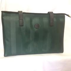 Vintage FENDI classic pecan stripe pattern dark green color shopper tote bag