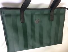 Vintage FENDI classic pecan stripe pattern dark green color shopper tote bag