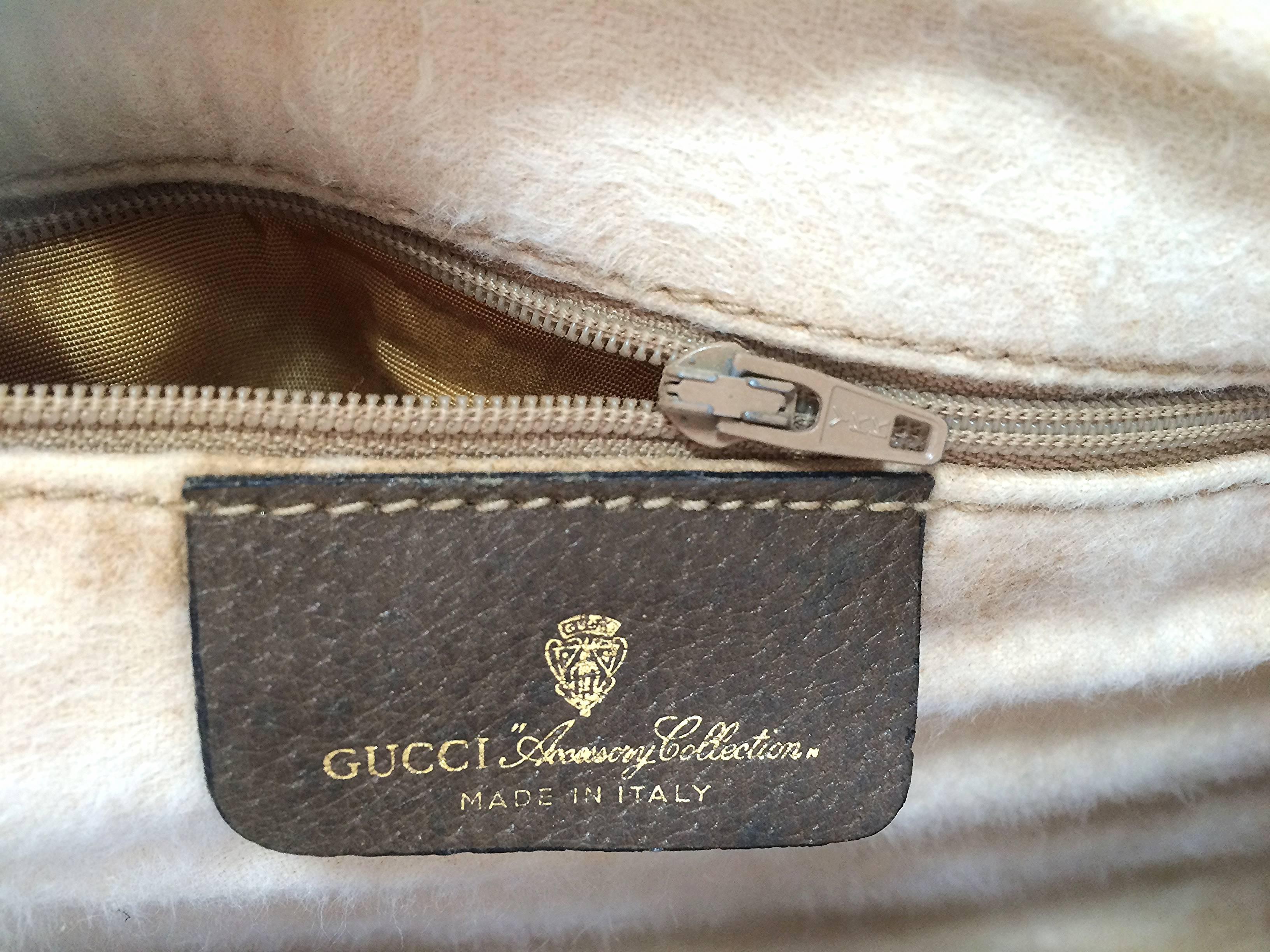 Women's or Men's 80's vintage Gucci brown monogram webbing sherry line speedy style handbag. 