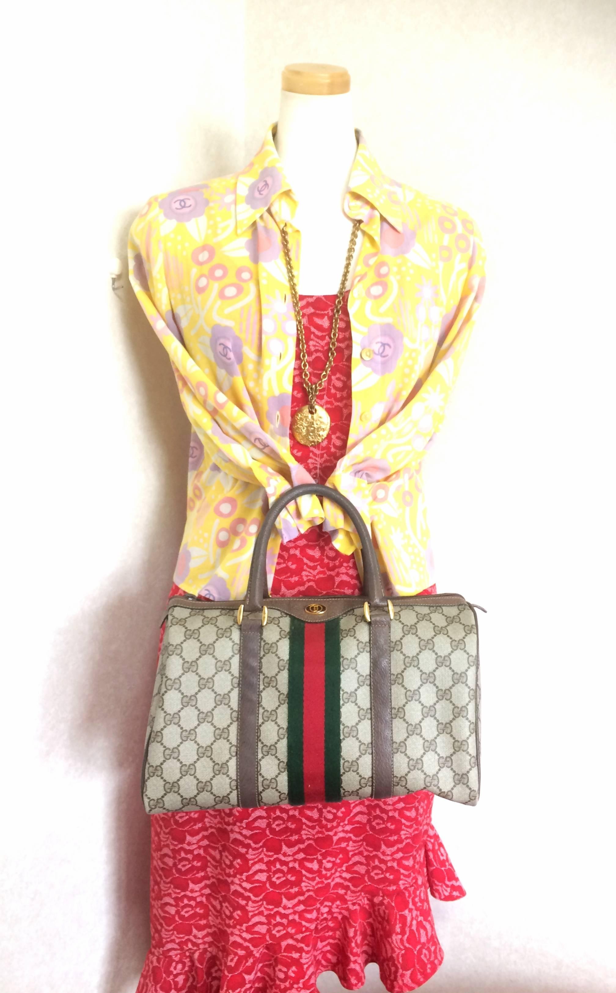 80's vintage Gucci brown monogram webbing sherry line speedy style handbag.  2