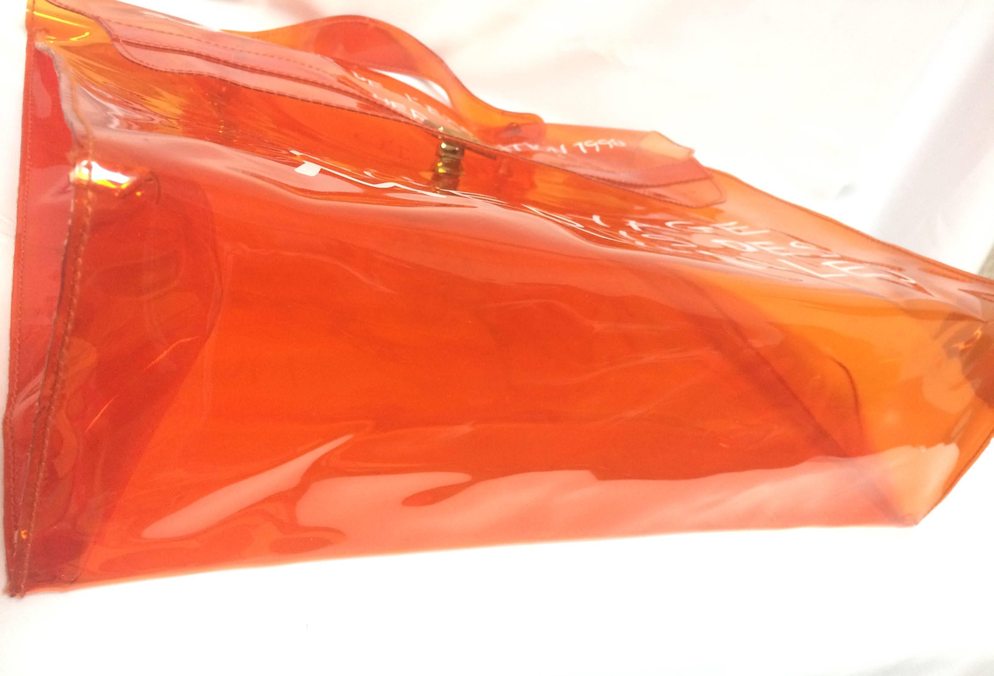 MINT condition. Hermes a rare transparent Vintage orange vinyl Kelly bag. Rare In Excellent Condition In Kashiwa, Chiba