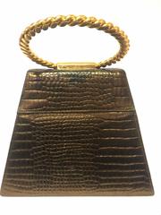 Vintage Charles Jourdan bronze gold croc embossed leather vanity bag.