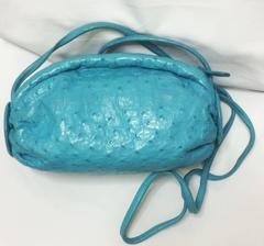 Vintage BALLY genuine dark milky blue ostrich leather drum mini shoulder bag.