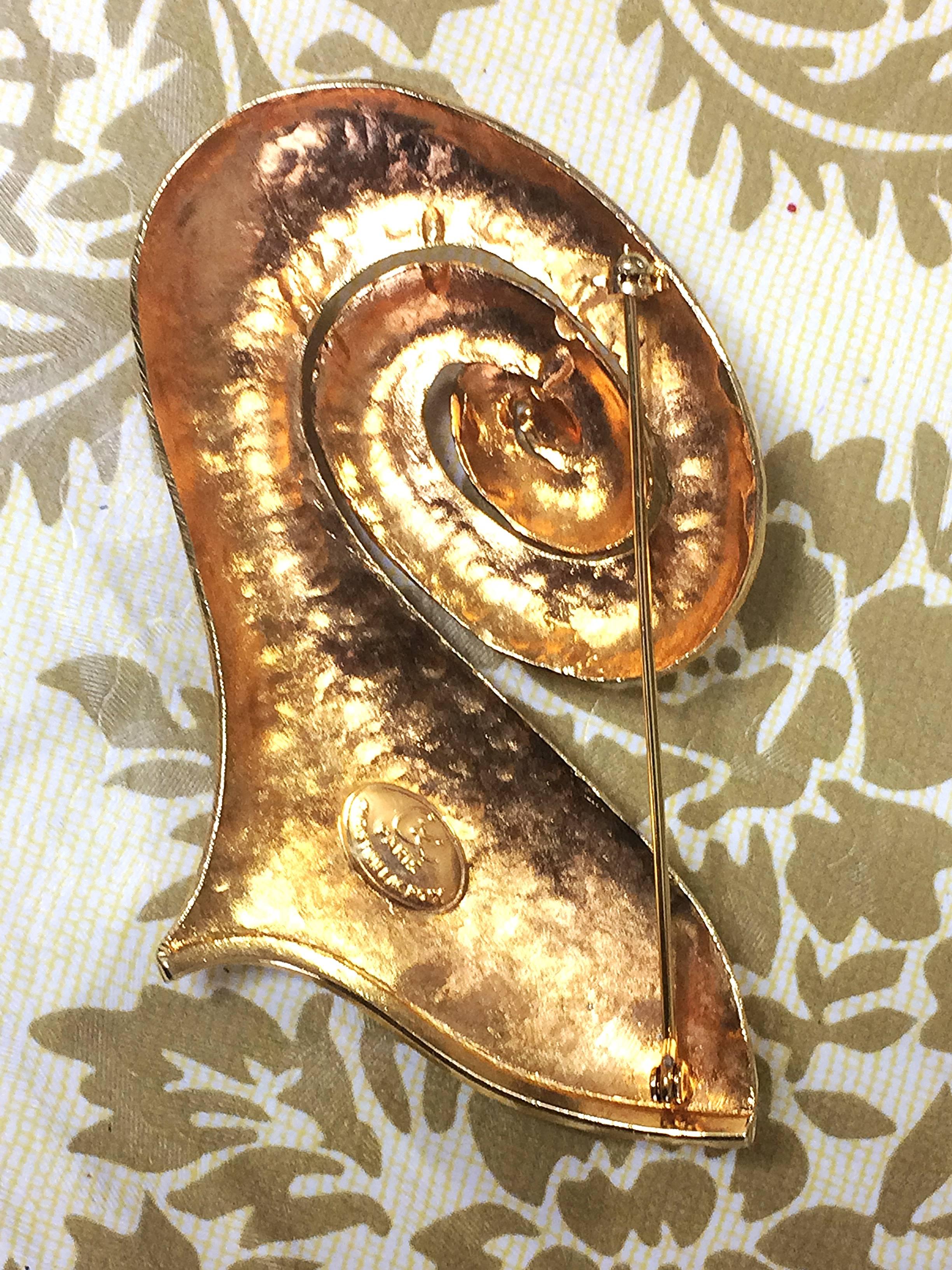 Women's Vintage Christian Lacroix golden large snail design brooch, as hat & scarf pin. For Sale