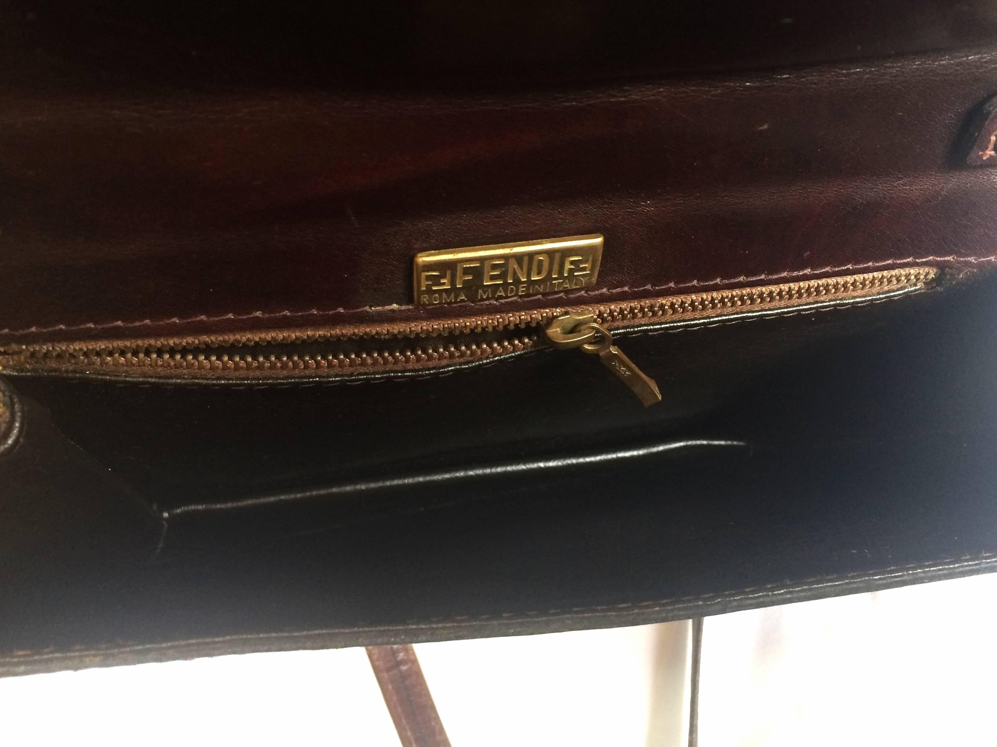 Women's or Men's Vintage Fendi jacquard fabric shoulder purse, clutch bag with leather trimmings.