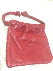 Vintage CHANEL red goatskin mini jewelry, cosmetics pouch bag.