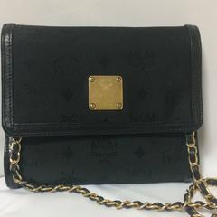 Vintage MCM black nylon monogram rare clutch shoulder bag with leather trimmings