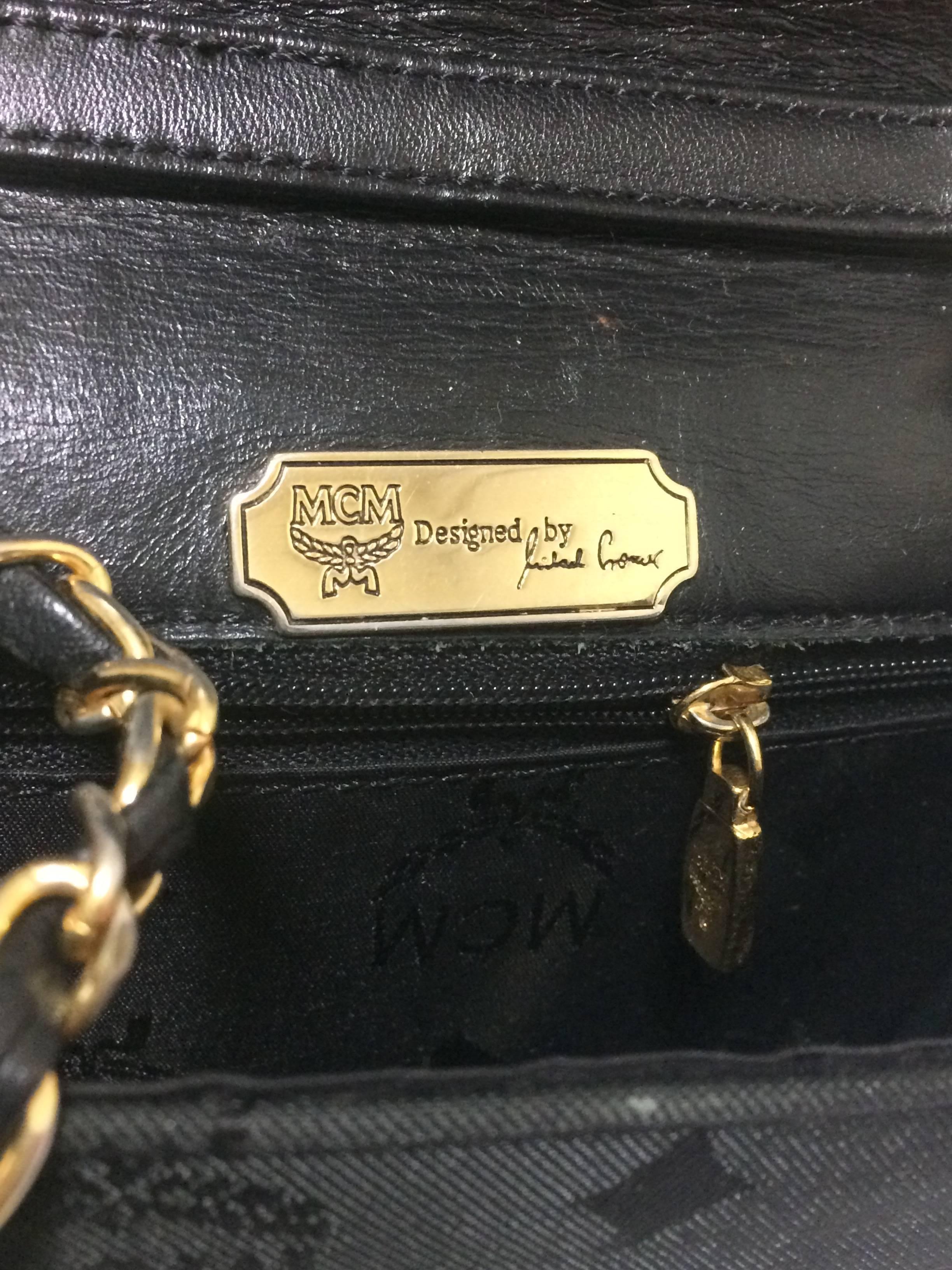 Vintage MCM black nylon monogram rare clutch shoulder bag with leather trimmings In Good Condition For Sale In Kashiwa, Chiba