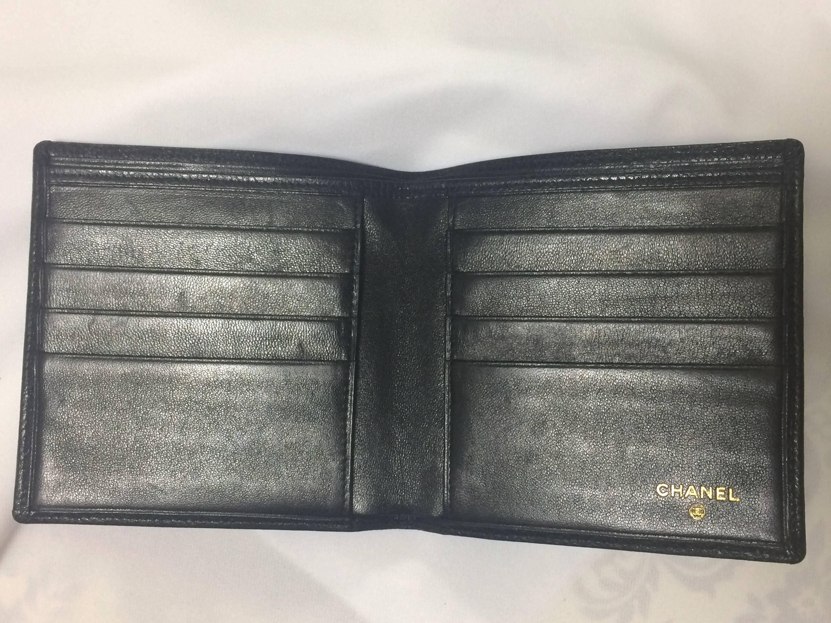 Black MINT. Vintage CHANEL black caviar leather square wallet, bill, card case. Unisex