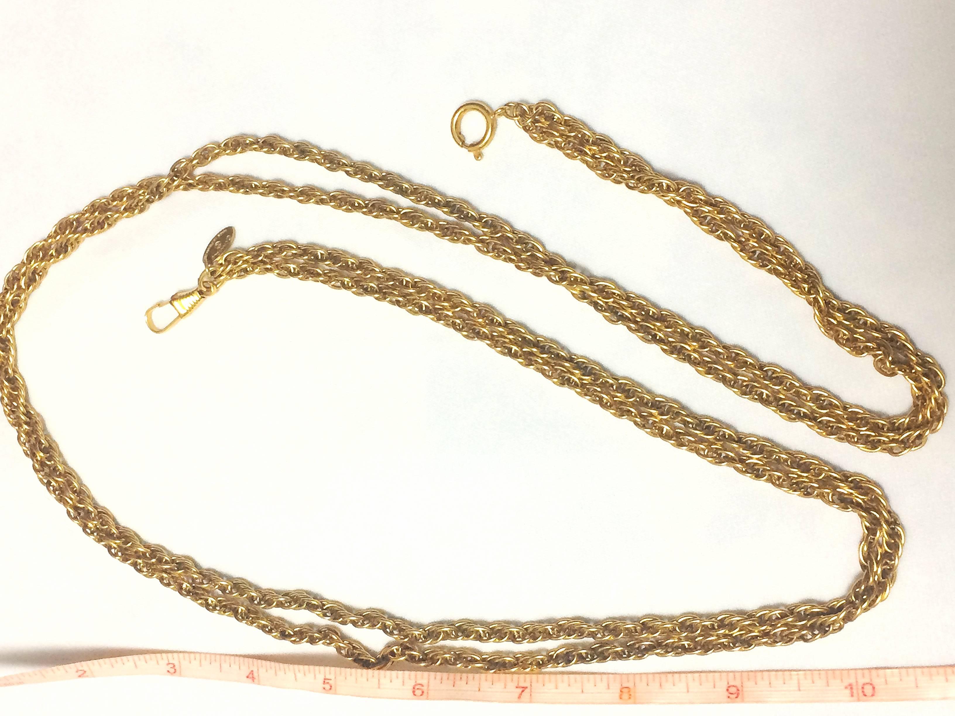 Vintage CHANEL double golden skinny chain long necklace. Classic necklace. For Sale 2