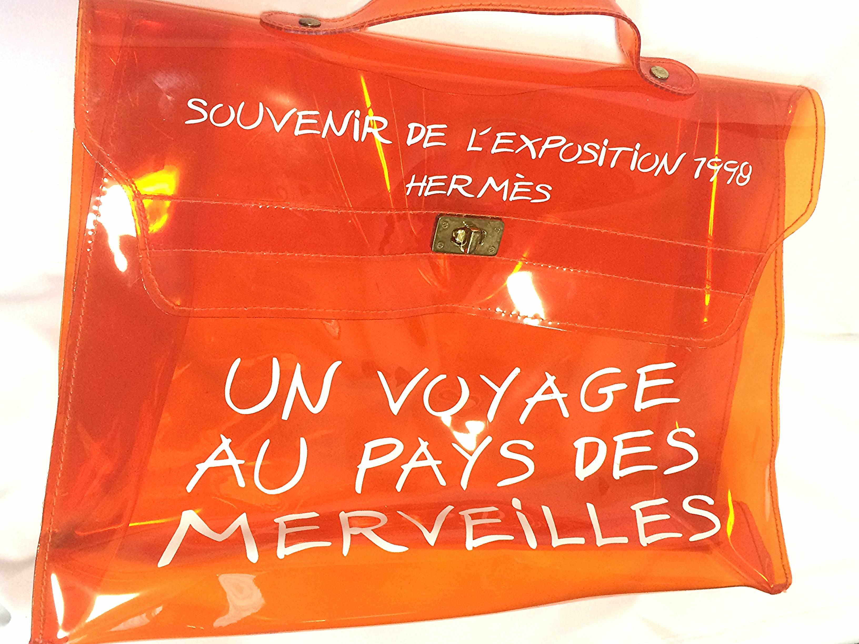 1998 Vintage Hermes a rare clear transparent orange vinyl Kelly bag Japan Limited Editio. Rare and collectible bag from 90's Hermes exhibition.

Vintage Hermes a rare transparent orange vinyl Kelly bag Japan Limited Edition, Japan Department