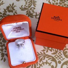 Vintage Hermes genuine 925 silver ring in bow, ribbon design with original box