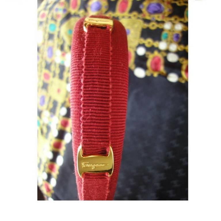 Women's Vintage Salvatore Ferragamo vara golden logo embossed charm red head band. For Sale