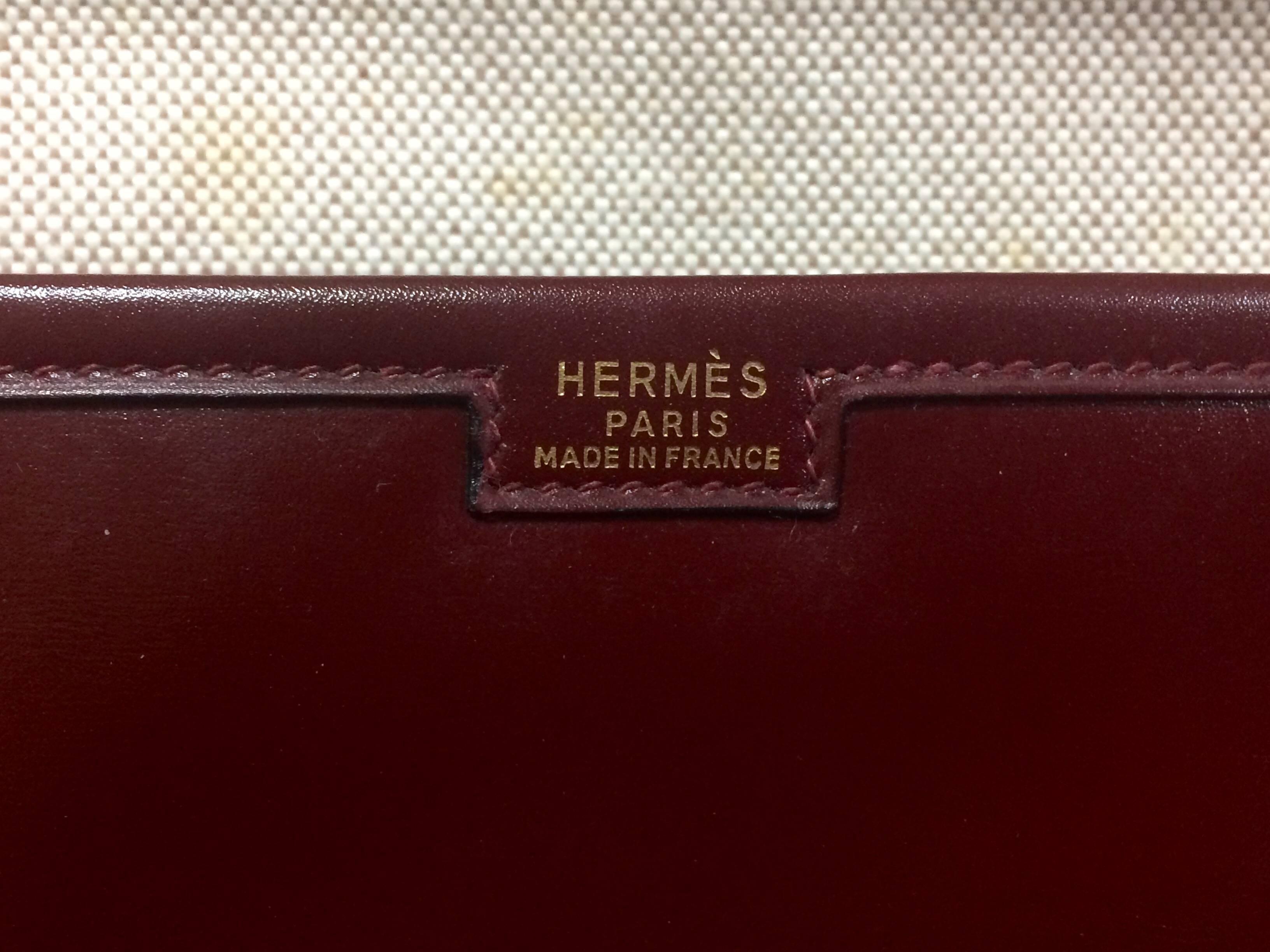 Vintage HERMES jige, document case, dark wine, bordeaux boxcalf portfolio bag. For Sale 1