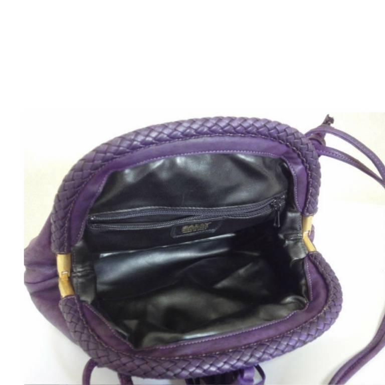 Vintage BALLY deep purple, violet leather pouch, clutch style shoulder bag. For Sale 2