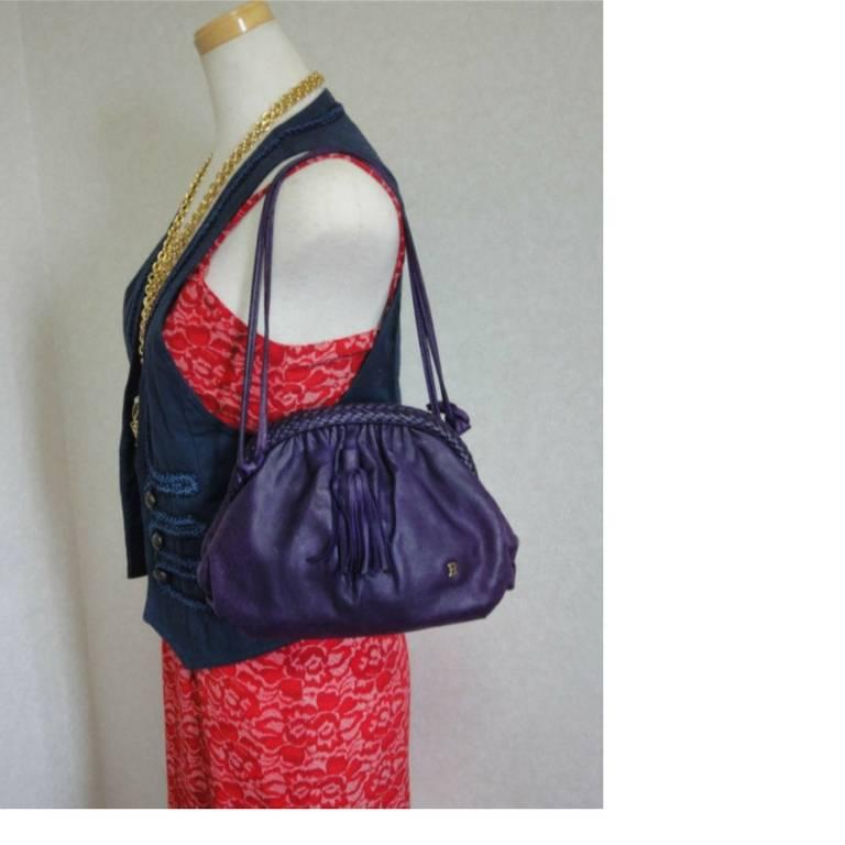 Purple Vintage BALLY deep purple, violet leather pouch, clutch style shoulder bag. For Sale