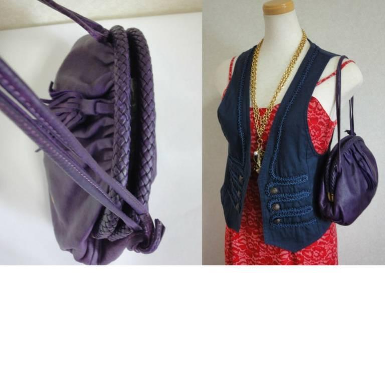 Vintage BALLY deep purple, violet leather pouch, clutch style shoulder bag. For Sale 4
