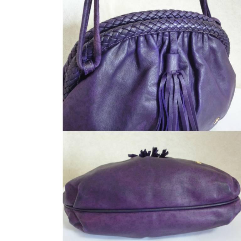 Vintage BALLY deep purple, violet leather pouch, clutch style shoulder bag. For Sale 1