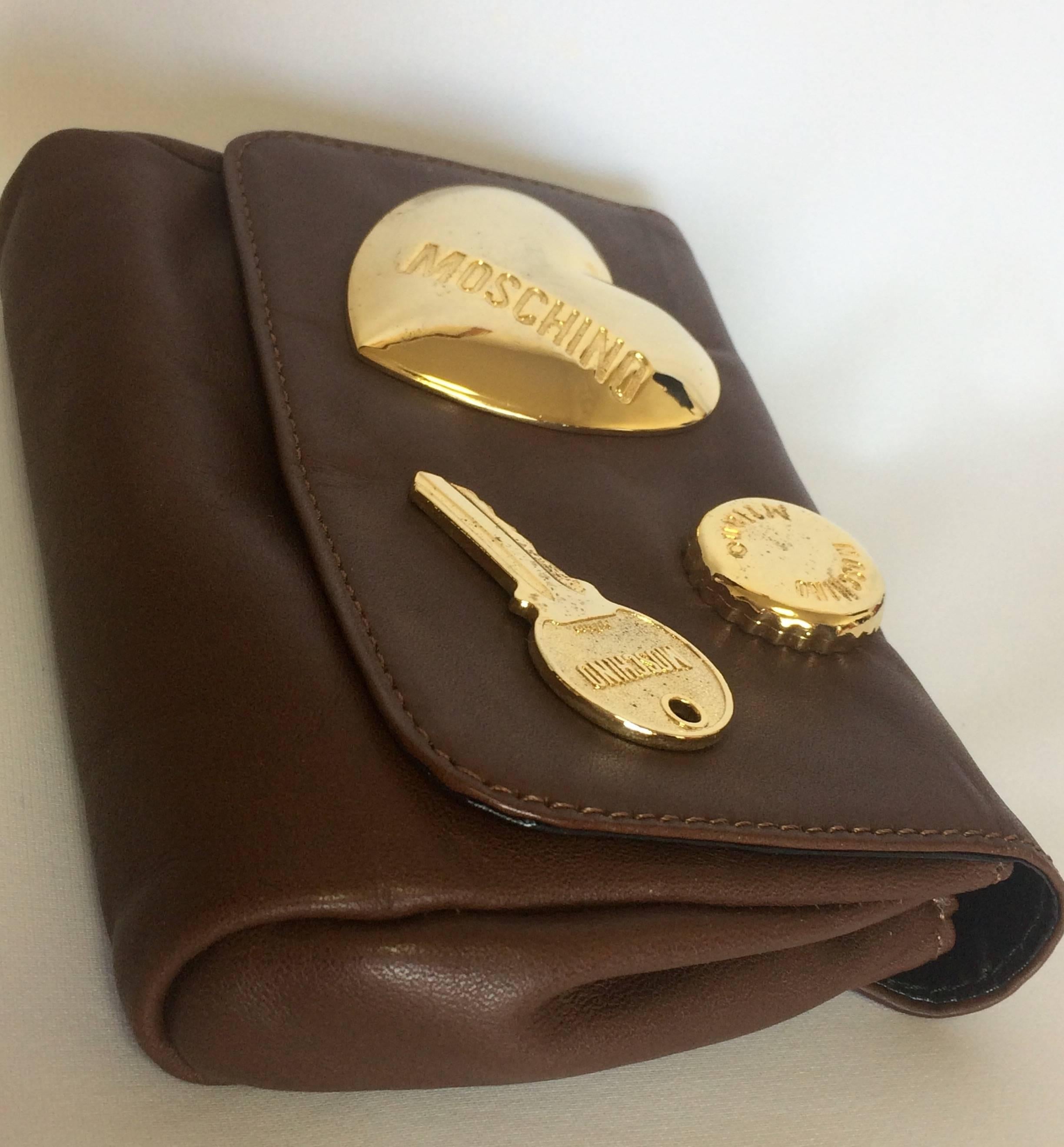 Brown Vintage MOSCHINO chocolate brown leather waist purse, fanny bag, clutch bag. For Sale