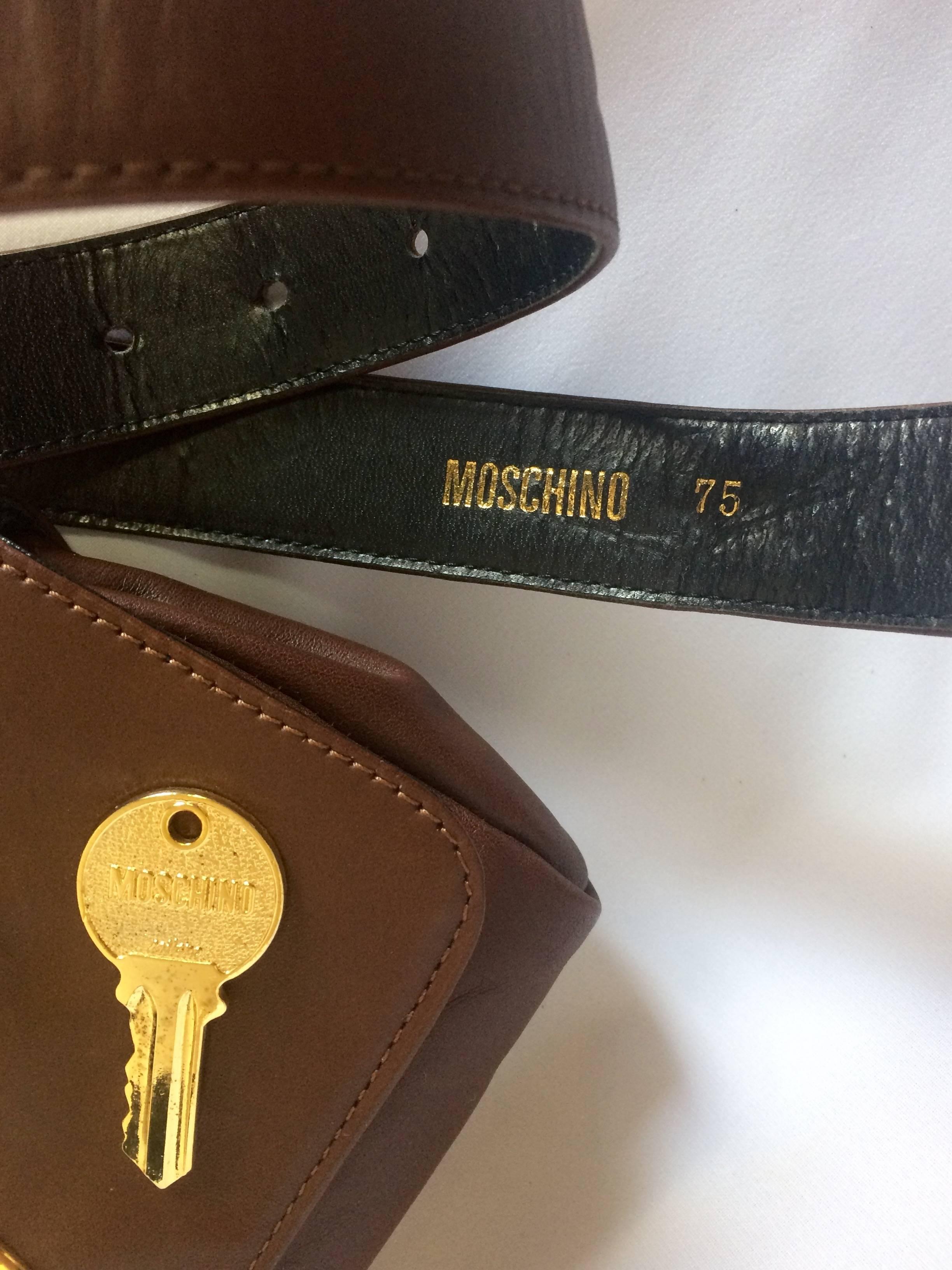 Vintage MOSCHINO chocolate brown leather waist purse, fanny bag, clutch bag. For Sale 1