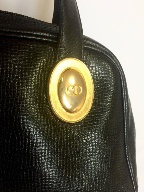 Vintage Christian Dior black grained leather mini bolide style