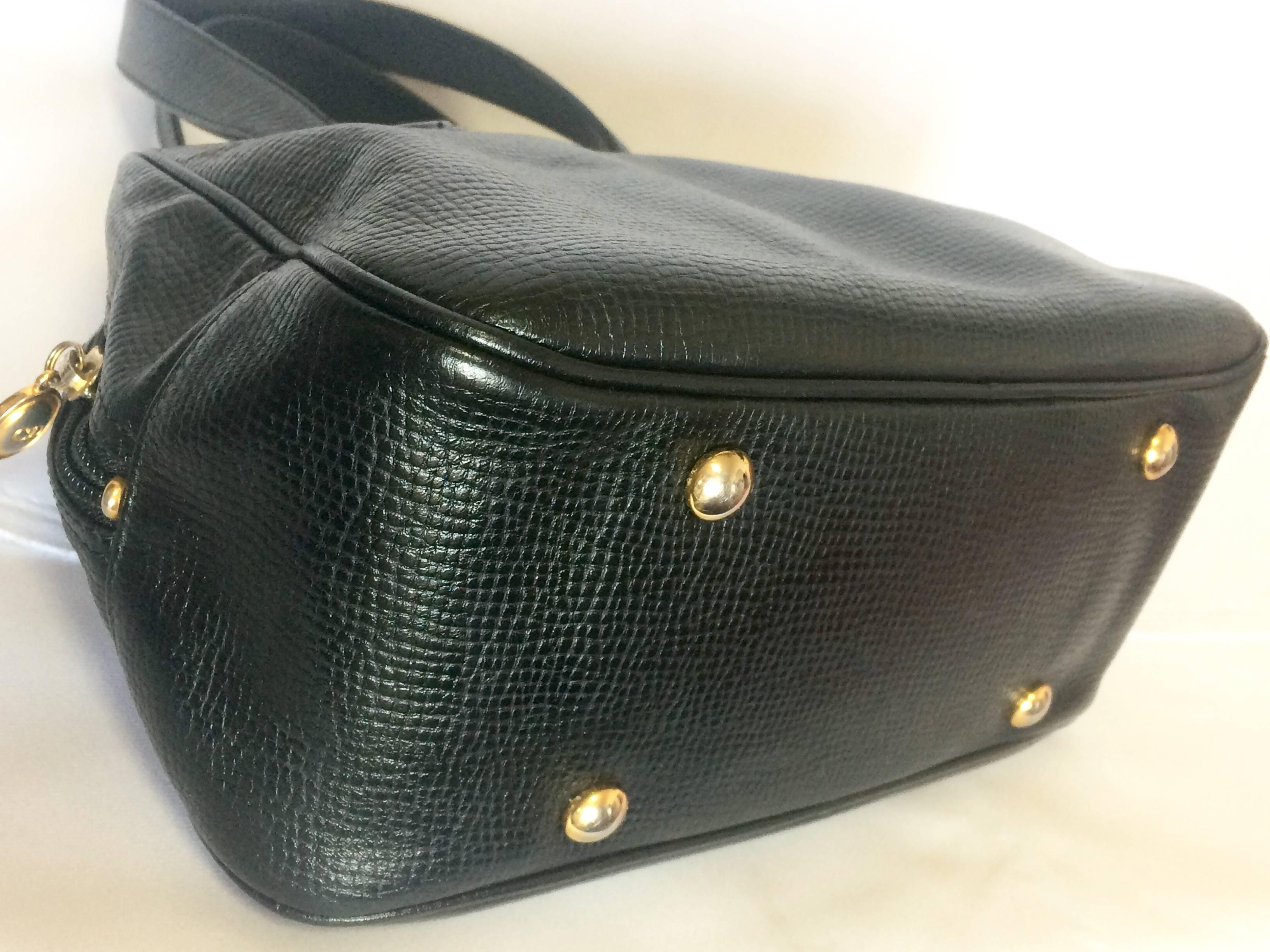 Vintage Christian Dior black leather mini bolide style handbag with logo motif. 1