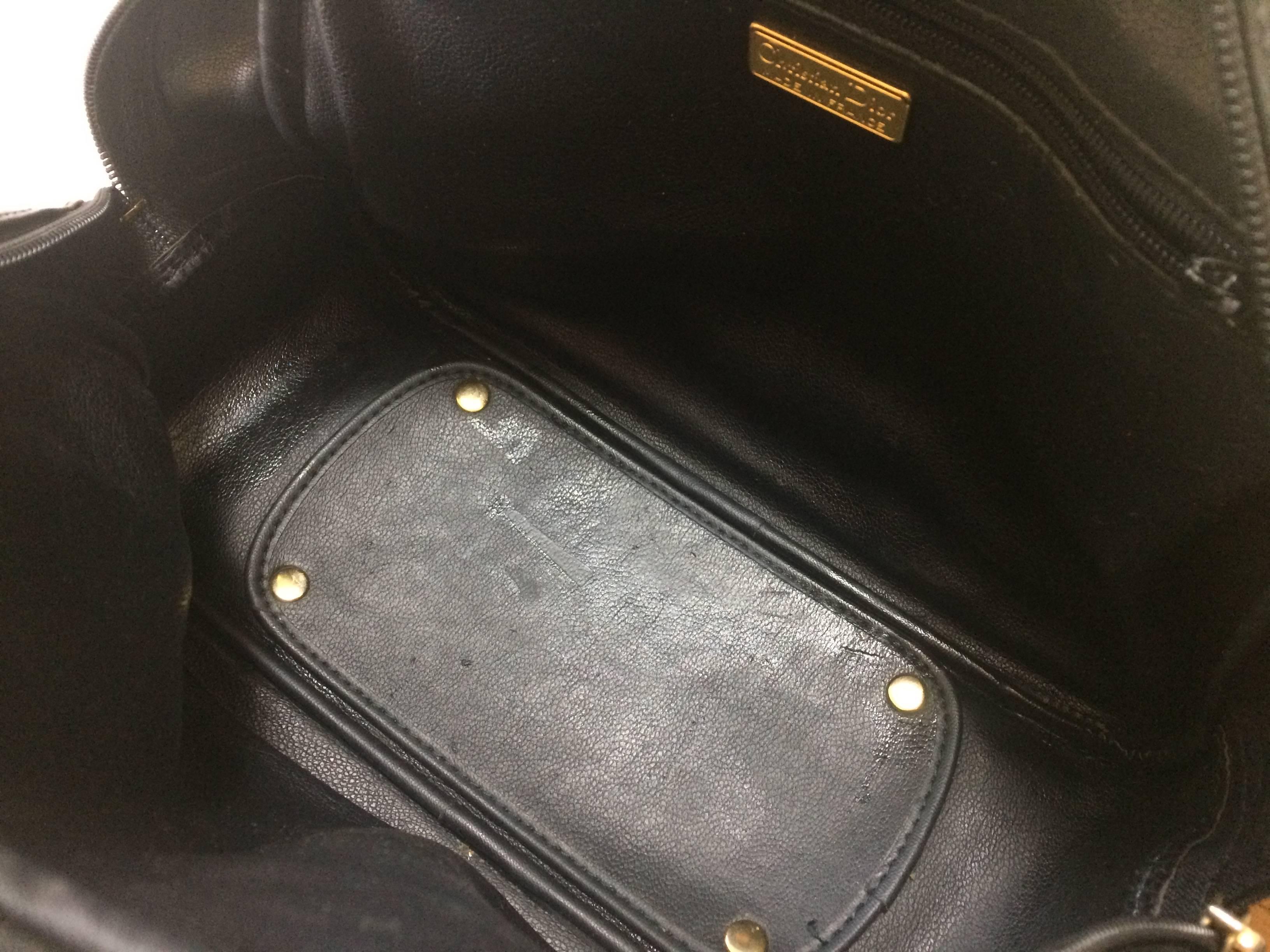 Vintage Christian Dior black leather mini bolide style handbag with logo motif. 3