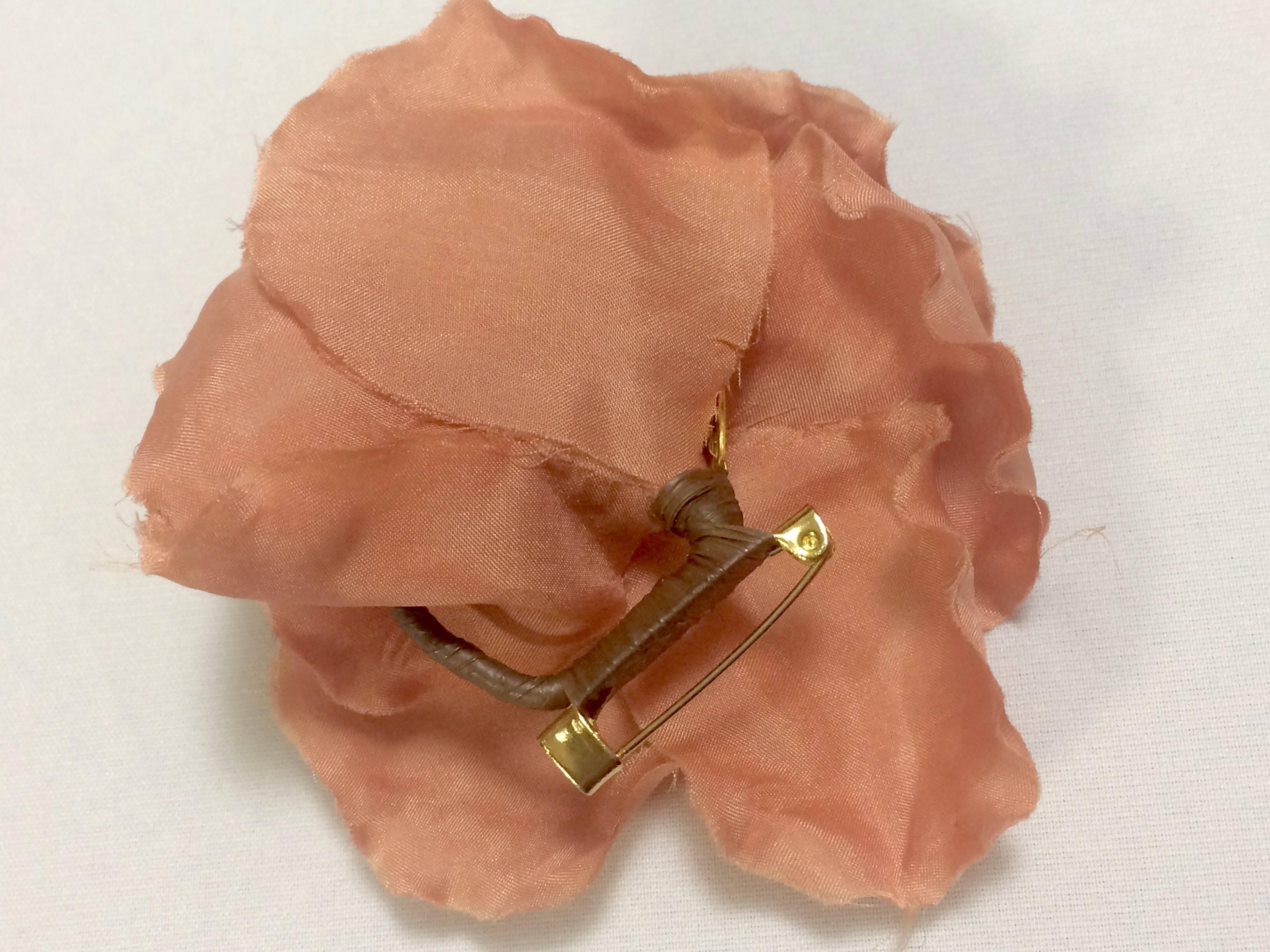 Women's Vintage CHANEL salmon pink rose, flower silk brooch. Very elegant accent.