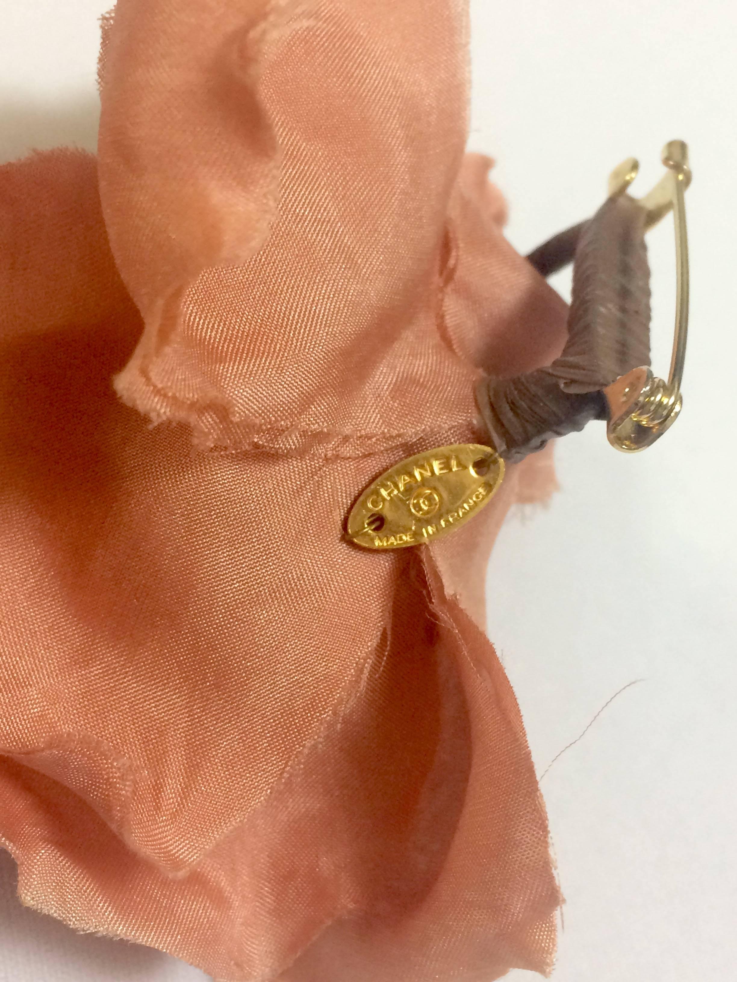 Vintage CHANEL salmon pink rose, flower silk brooch. Very elegant accent. 1