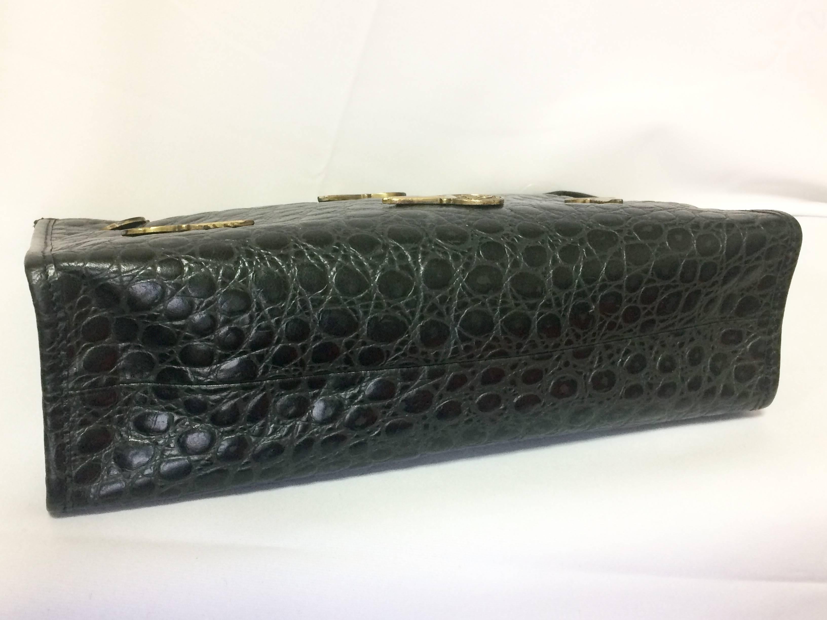 Vintage MOSCHINO classic croc-embossed black leather clutch bag with key logo 1