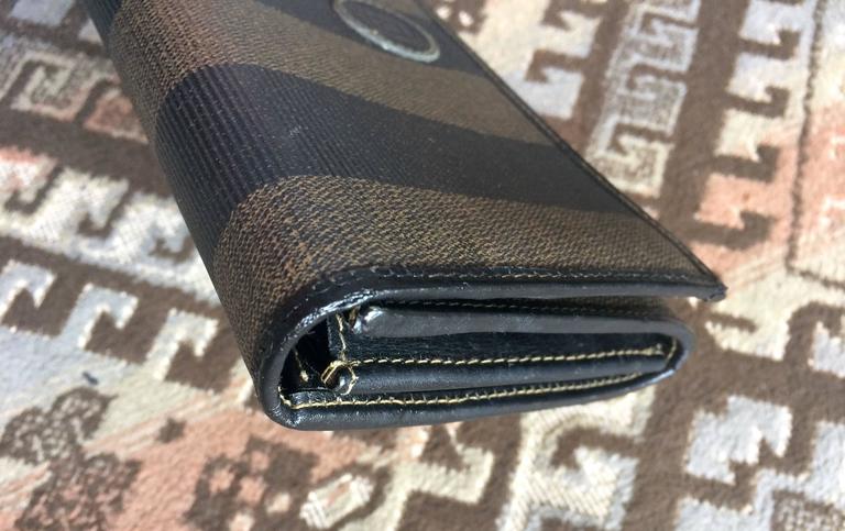 Vintage FENDI pecan stripe leather wallet with logo motif. Unisex great ...