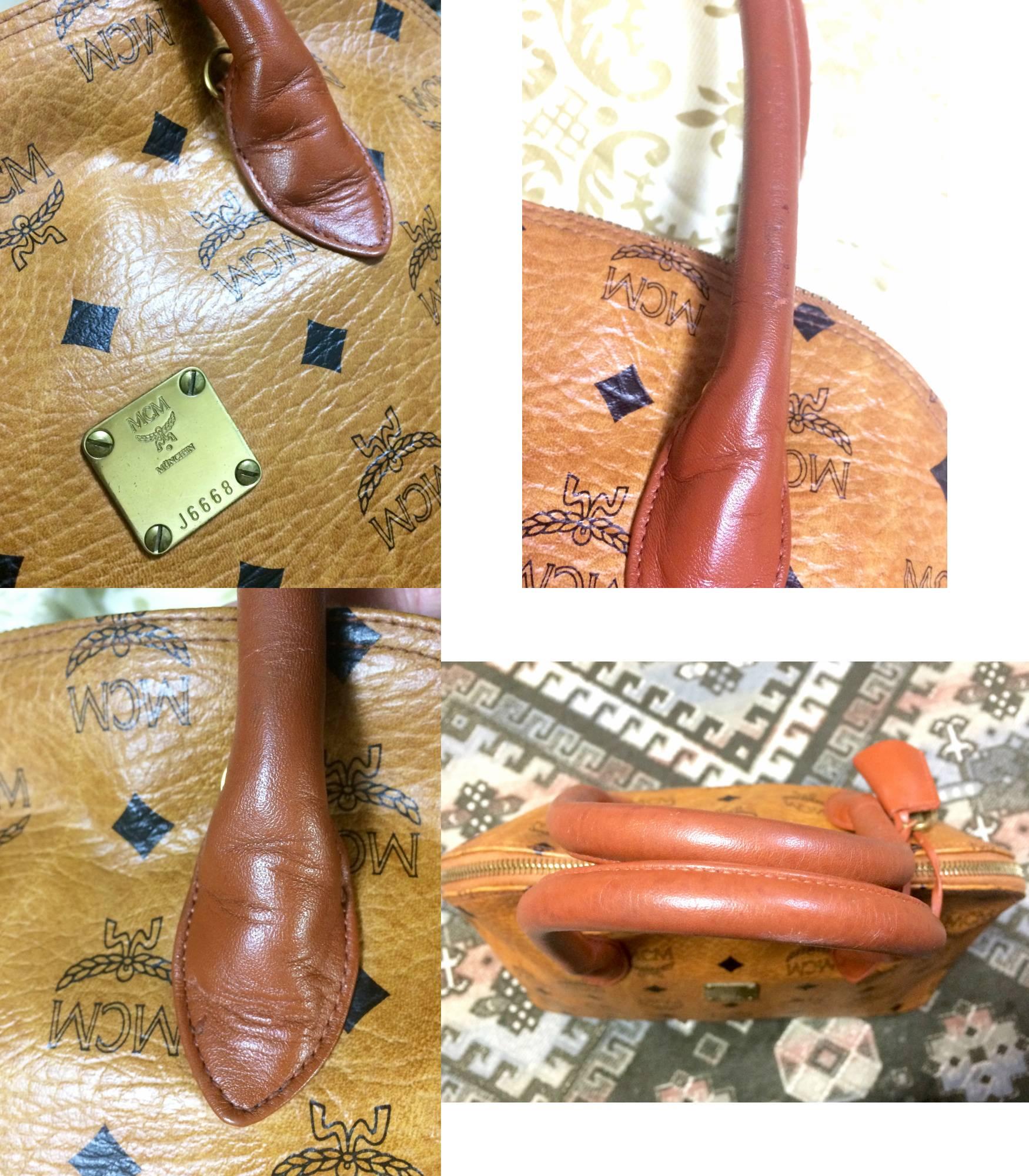 Vintage MCM classic brown monogram handbag in bolide style by Michael Cromer. In Good Condition In Kashiwa, Chiba