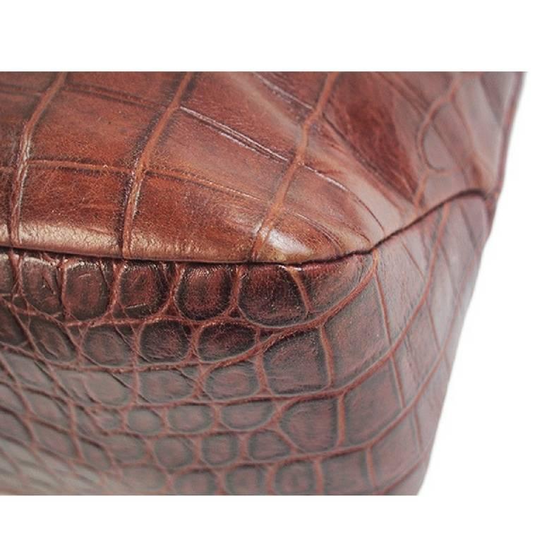 Vintage Gianni Versace brown croc-embossed leather shoulder tote bag. 3