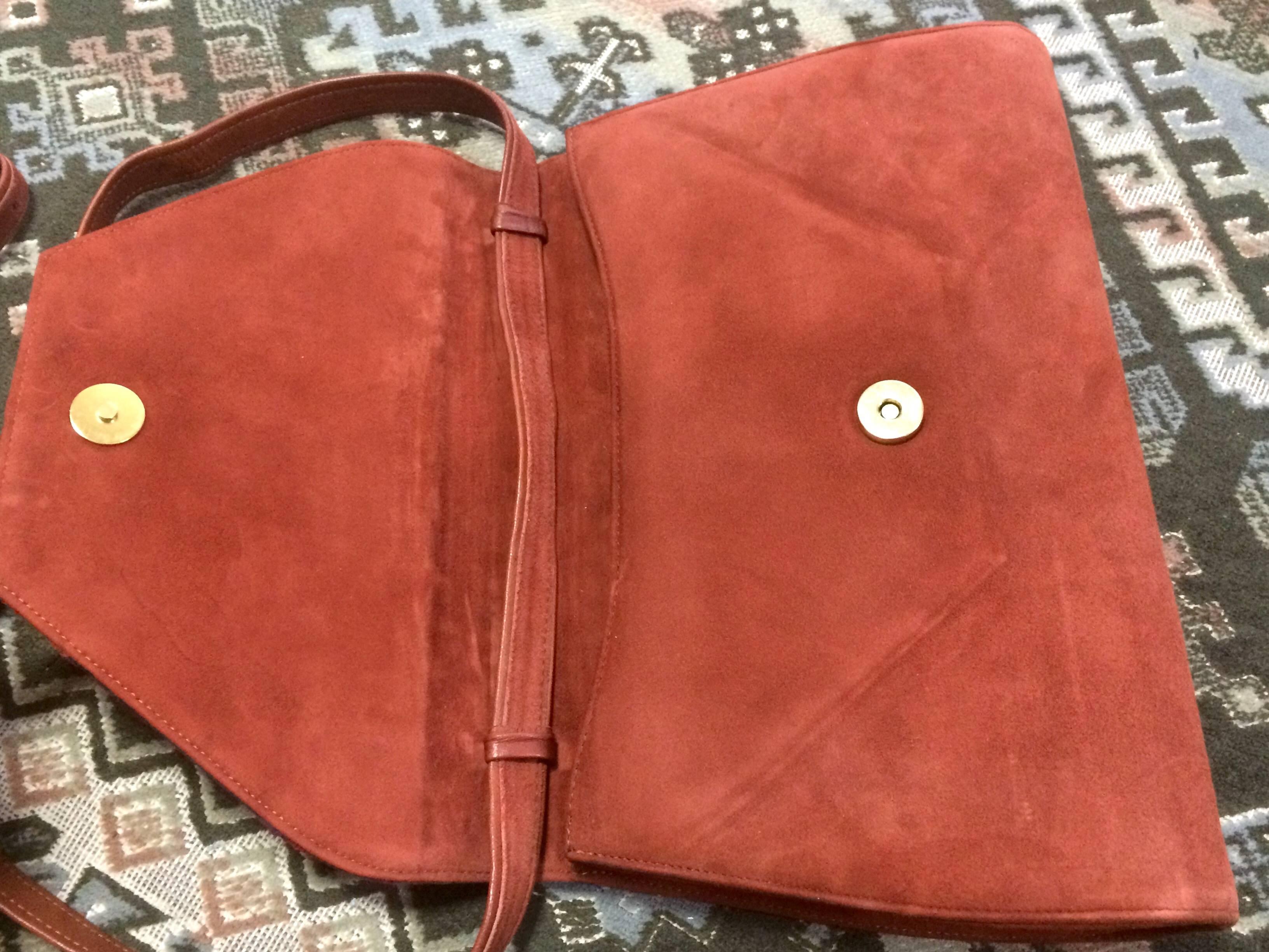 Vintage Bally brown, red, and purple suede leather shoulder bag, clutch bag. For Sale 1