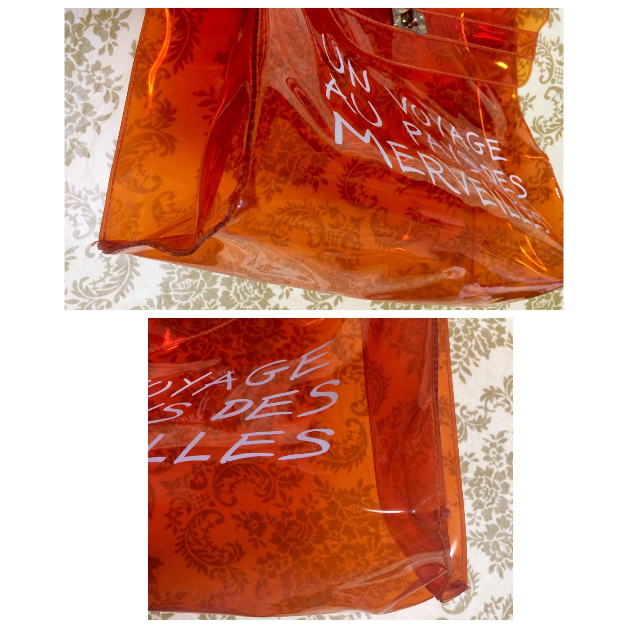 Women's Vintage Hermes transparent orange vinyl Kelly bag Japan Limited Edition. Rare.